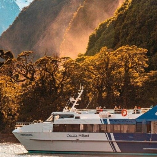a boat with a mountain in the background